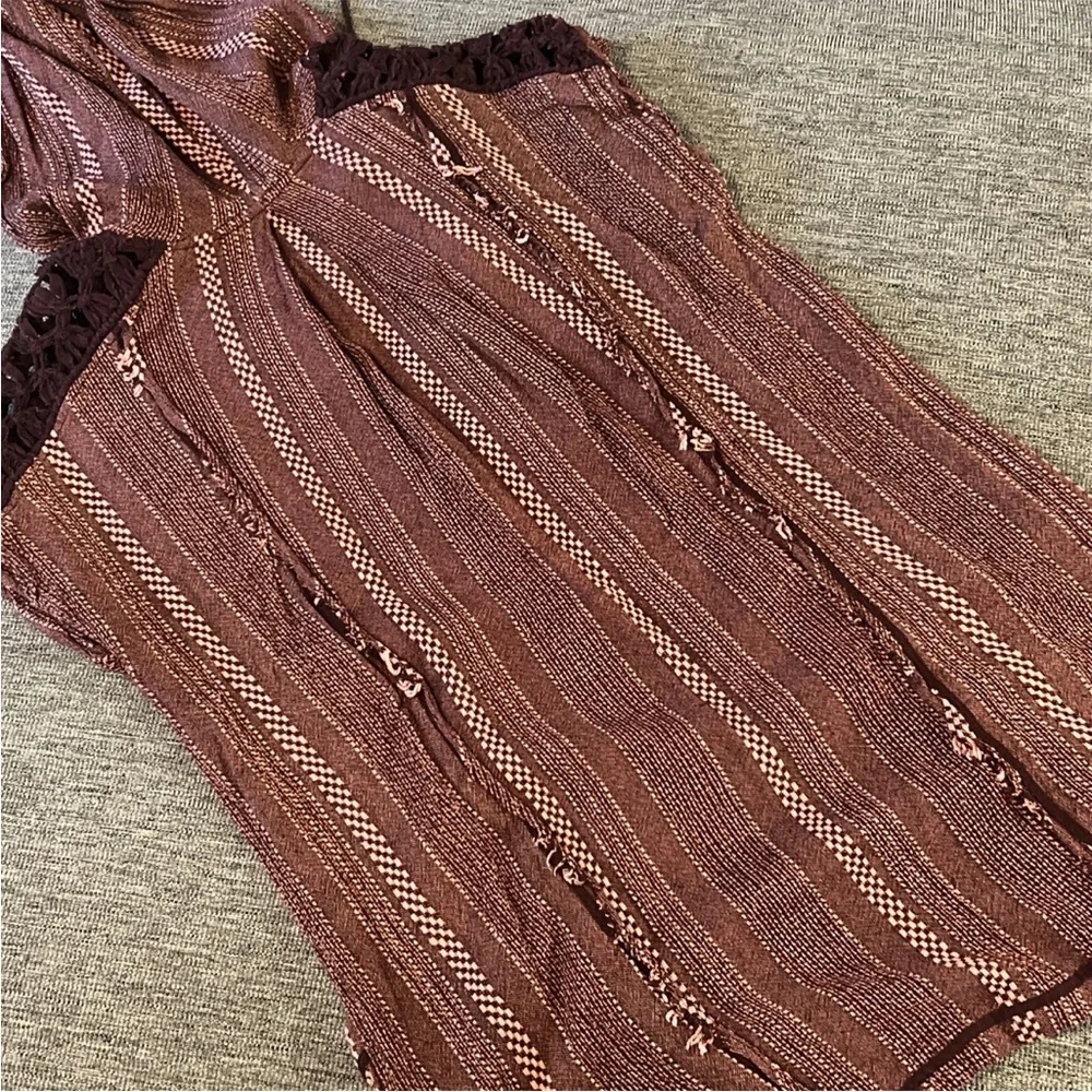 Free People Forever Yours Knit Stripe Tunic Sz Small Boho Burgundy